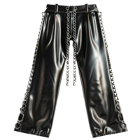 Stylish Black Leather Pants with Decorative Chains A Fashion Statement png