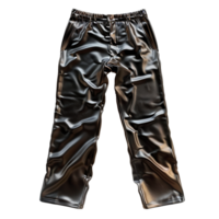 Stylish Black Faux Leather Pants with Elastic Waistband and Side Pockets png