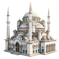 A Architectural Render of a Grand Mosque with Multiple Domes and Minarets png