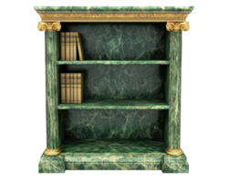A green marble bookcase with gold trim png