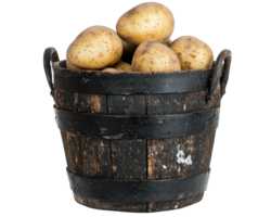 Potatoes in a wooden bucket on a black background png