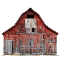 A weathered red barn with rustic charm and aged wood features png