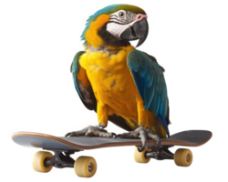 A parrot sitting on top of a skateboard png