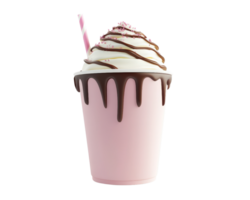 A pink milkshake with chocolate drizzle and a straw png