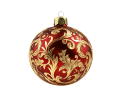 A red and gold christmas ornament with gold leaf design png
