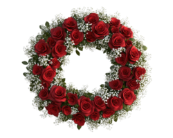 A wreath of red roses and baby's breath png