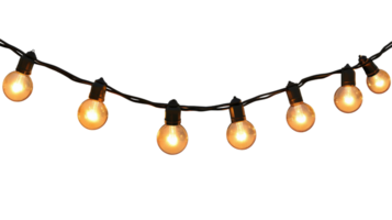 A string of lights with bulbs on a black background png