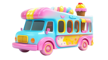 A toy ice cream truck with a pink and blue color scheme png