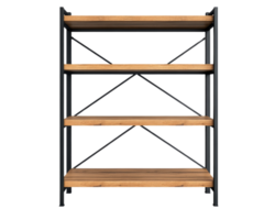 A black and wood shelf with four shelves png