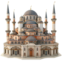 Architectural Rendering of a Grand Mosque with Multiple Domes and Minarets png