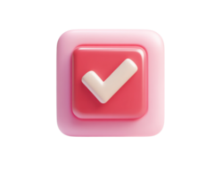 A pink check mark button on a black background png