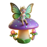 vibrant artistic A mischievous forest sprite with iridescent butterfly wings, perched on a giant glowing mushroom, surrounded by fireflies. Soft, diffused lighting. Dreamlike, whimsical style genuine png