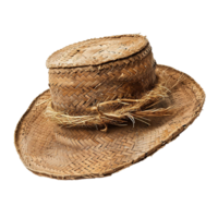 A weathered straw hat with a wide brim and woven texture showing signs of age and wear png