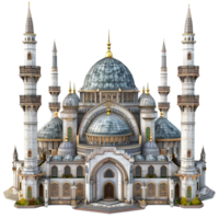 A Magnificent Architectural Rendering of a Grand Mosque with Multiple Domes and Minarets png