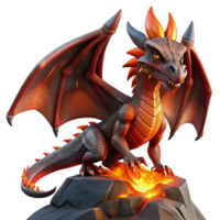 impressive abstract A fierce dragon with crimson scales and fiery breath, perched atop a volcanic peak. Dramatic, fiery lighting. Dark fantasy style premium png