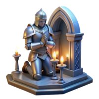 beautiful abstract A stoic knight in shining armor, kneeling before a mystical altar. Soft, glowing lighting. Medieval, heroic style high resolution png