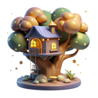 vibrant vintage A whimsical treehouse nestled in the branches of a giant, glowing tree, surrounded by fireflies. Soft, magical lighting. Fairytale, dreamlike style high resolution png