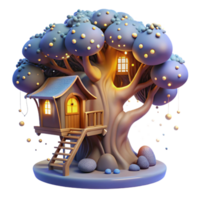 stunning contemporary A whimsical treehouse nestled in the branches of a giant, glowing tree, surrounded by fireflies. Soft, magical lighting. Fairytale, dreamlike style high quality png