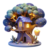 elegant traditional A whimsical treehouse nestled in the branches of a giant, glowing tree, surrounded by fireflies. Soft, magical lighting. Fairytale, dreamlike style premium png