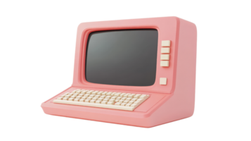 A pink computer with a keyboard on a black background png