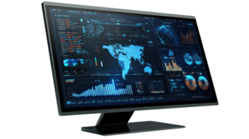 A computer monitor with a large screen displaying data png