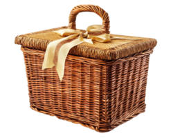 A wicker basket with a ribbon and a bow png