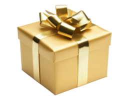 Gold gift box with ribbon and bow png