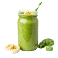 Green smoothie with banana and spinach in a glass jar. Healthy eating and detox concept. png