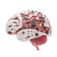 Artificial intelligence concept. Brain with computer circuit board elements. AI, machine learning, neural network. png