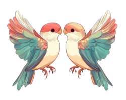 Two colorful birds are standing together on a black background png