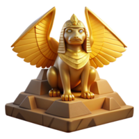 wonderful minimalist A mysterious sphinx with golden wings and a enigmatic gaze, perched atop a ancient pyramid. Warm, desert lighting. Mythical, enigmatic style exclusive png