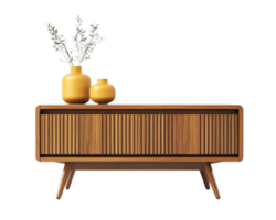 A sideboard with two vases on it png