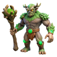elegant classic A powerful giant with tree-like skin and glowing green eyes, holding a massive club. Soft, forest lighting. Colossal, mythical style detailed png