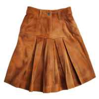Brown Pleated Suedelike Mini Skirt with Pockets and Button png