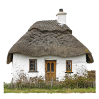 Charming ThatchedRoof Cottage in Rural Setting with Whitewashed Walls png