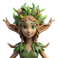 serene classic A graceful dryad with bark-like skin and leafy hair, emerging from a ancient tree. Soft, dappled lighting. Natural, ethereal style high quality png