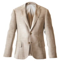 A Beige Mens Two Button Blazer Jacket with Patch Pockets and Textured Fabric png