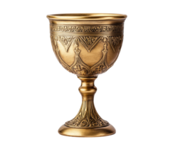 ancient golden goblet with intricate designs, perfect for decoration or as collectible item. Its elegant shape and rich texture add touch of history to any setting png