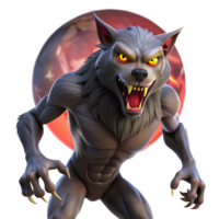 dramatic creative A fierce werewolf with glowing red eyes and sharp claws, howling at the full moon. Dramatic, moonlight lighting. Horror, monstrous style 4K png