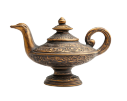 Ancient treasure lamp with intricate designs, showcasing unique vintage style. This decorative piece adds charm and elegance to any setting png