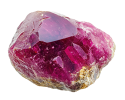 Ancient ruby gemstone with vibrant red hues, showcasing its natural beauty and unique crystal formations, isolated on transparency background png