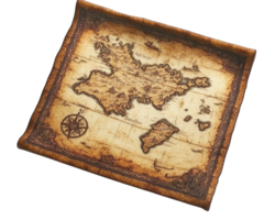 Ancient treasure map with detailed illustrations and compass design, isolated on transparency background, evoking sense of adventure and exploration png