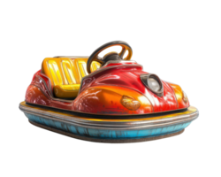 vibrant red and yellow bumper car with steering wheel, isolated on transparency background, showcasing its classic amusement park design png