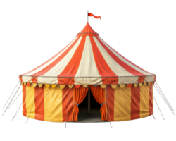 vibrant red and yellow circus tent with pointed top and open entrance, isolated on transparency background, evokes sense of excitement and adventure png