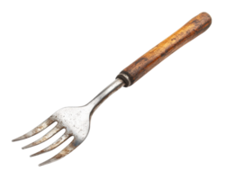 garden fork with wooden handle and metal prongs isolated on transparency background, showcasing its rustic and practical design png