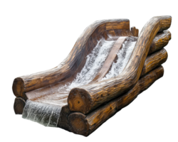 realistic log flume ride with flowing water, isolated on transparency background, showcasing detailed wooden textures and dynamic water movement png