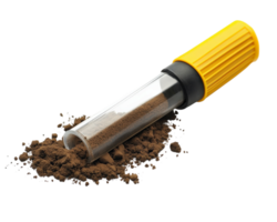 soil pH tester with yellow handle is isolated on transparency background, featuring transparent tube filled with soil. This tool is essential for gardening and agriculture to measure soil acidity png