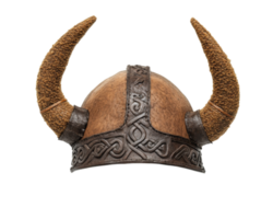 Viking themed hat with large horns and intricate patterns, isolated on transparency background, showcasing realistic and detailed design png