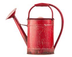 red metal watering can with vintage design, isolated on transparency background, showing signs of wear and rust, perfect for gardening enthusiasts or rustic decor png
