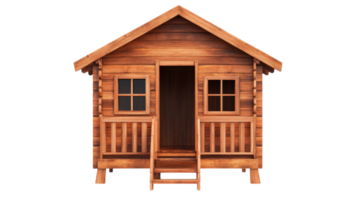 wooden playhouse with rustic design, featuring front porch and two windows, perfect for children imaginative play. This charming structure adds warmth to any outdoor space png